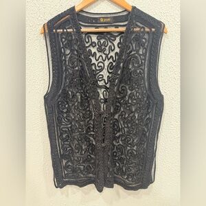 Black Sheer Women’s L Lace Embroidery Crocks Vest Whimsygorh